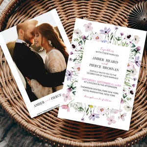 Purple Wildflower Wedding Invitation Card | Elegant Floral Neck Design | Boho Wedding Stationery | Printable Wedding Card for DIY Brides