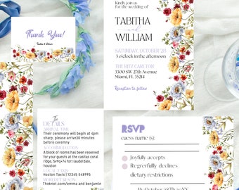 Wildflower Wedding Invitation Template, Boho Wedding Invitation, Wildflower Wedding Invitation, Editable Spring Wedding, Rustic Garden.