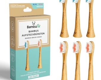 BAMBUNA 6x replacement brushes made of bamboo - medium soft brush attachments - sonic toothbrush brush head - bamboo brush head electric toothbrush
