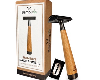 BAMBUNA safety razor for men and women including 5 blades - safety razor set gold - safety razor with closed comb and bamboo handle -