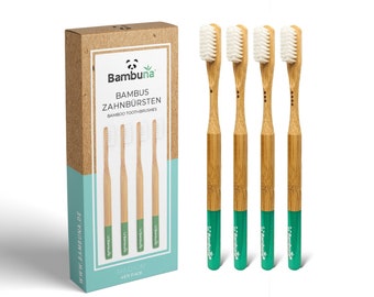 Bambuna® Nachhaltige Zahnbürsten aus Bambus [4er Set] | mittelweich - 100% BPA-frei | veganes & umweltfreundliches Bambus Zahnbürstenset