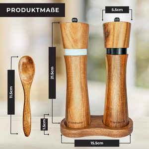 Bambuna® elegant pepper mill set made of wood Salt and pepper mill coaster and spoon made of acacia wood high quality gift box image 6