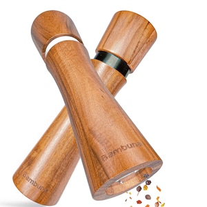 Bambuna® elegant pepper mill set made of wood Salt and pepper mill coaster and spoon made of acacia wood high quality gift box image 8