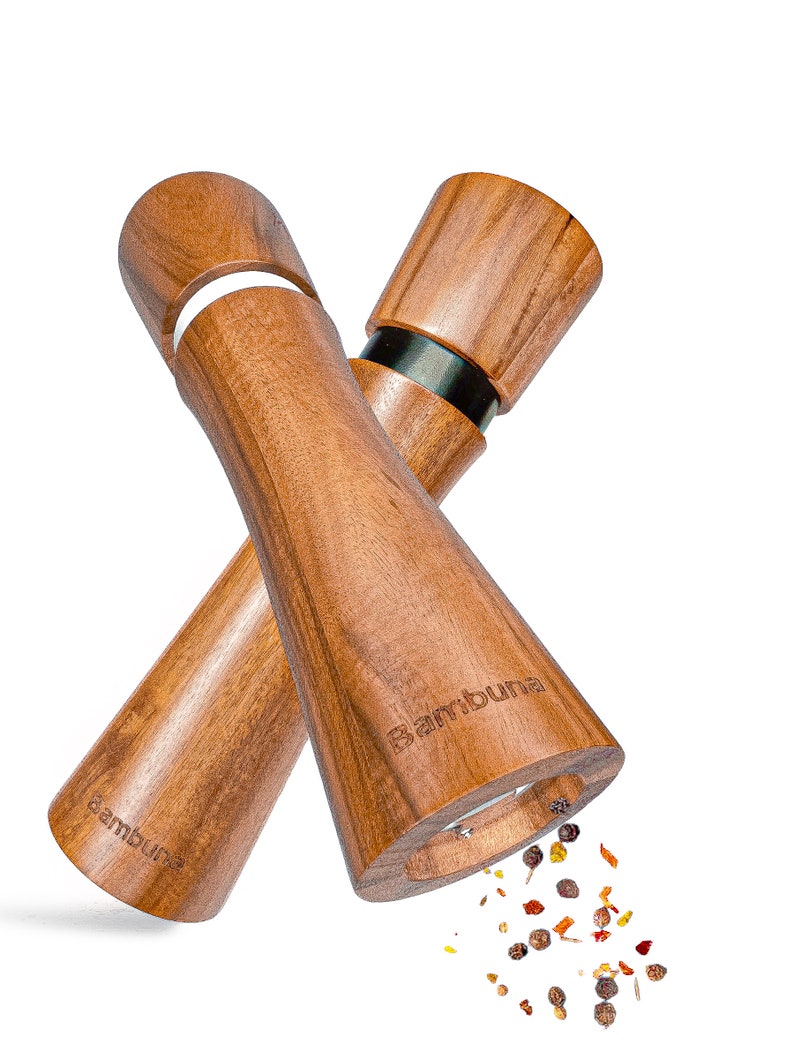 Bambuna® elegant pepper mill set made of wood Salt and pepper mill coaster and spoon made of acacia wood high quality gift box image 8