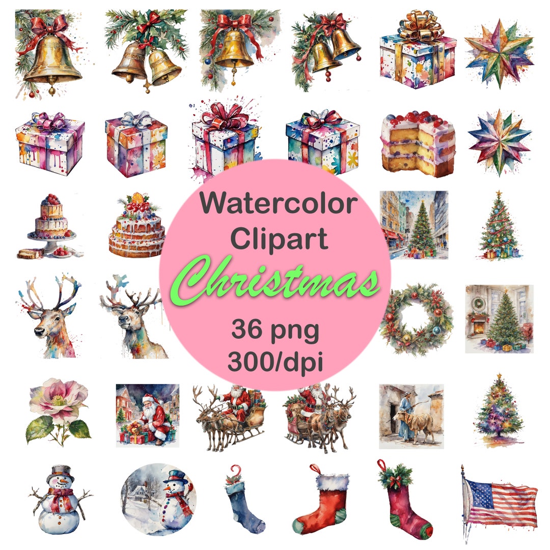 Christmas Clipart Watercolor Style. Suitable for Digital Invitations ...
