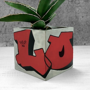 Jardinière graffiti personnalisable | Jardinière pour cactus et succulentes | Art urbain | Jolie jardinière de bureau | Jardinière en béton | Jardinière faite main