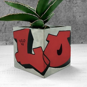 Personalisable graffiti planter | Cactus and succulent planter | Street art | Cute desk planter | Concrete planter | Valentine's gift