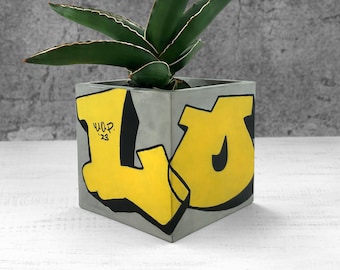 Graffiti planter | Custom planter | Cactus and succulent planter | Street art | Cute desk planter | Handmade | Square concrete planter