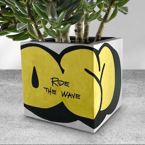 Jardinière graffiti | Jardinière pour cactus et succulentes | Art urbain | Jolie jardinière de bureau | Jardinière carrée en béton