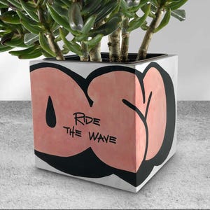 Jardinière graffiti | Jardinière pour cactus et succulentes | Art urbain | Jolie jardinière de bureau | Jardinière carrée en béton