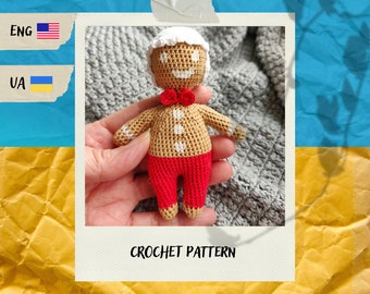 Crochet toy pattern Gingerbread Man Amigurumi Doll English and Ukrainian PDF Tutorial, Gingerbread Decor, Christmas Decor, Gingerbread boy