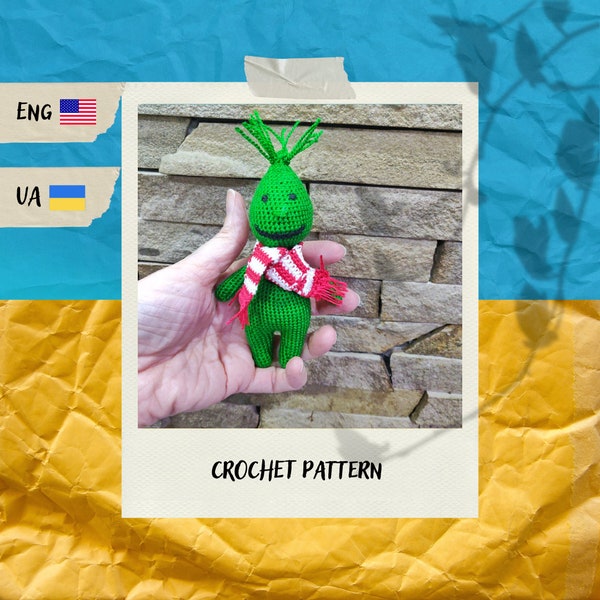 Crochet toy pattern Grinch, English PDF, Ukrainian PDF Tutorial, crocheted Christmas decoration