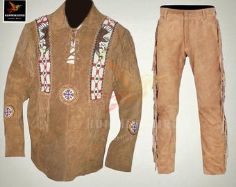 Men's Handmade Suede Leather Western Suit, Fringed Cowboy Outfit