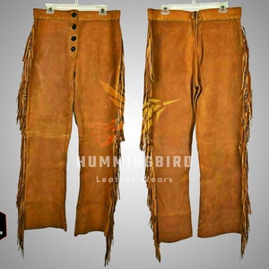 Christmas Gift, Native Apparel, Buckskin Pant, Hippy Pant, Suede Pant, Cowboy Suede Pant, Western Native Pant, 1980s, 1990s, Buckskin chap, Rodeo mountain man, western chap, horse riding chap, suede leather chap