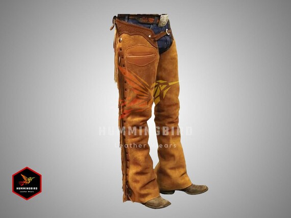 Thewesternclub Suede Leather Riding Chaps With Fringes – Western Cowboy Style – Adult Size
