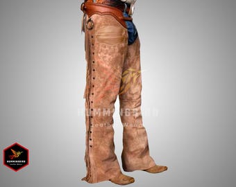 Men's Genuine Buckskin Suede Leather Chaps, Western Rodeo Fringe Chaps, Cowboy Horse Riding Chaps, Handmade Ranch Wear Unique Gift for Him.