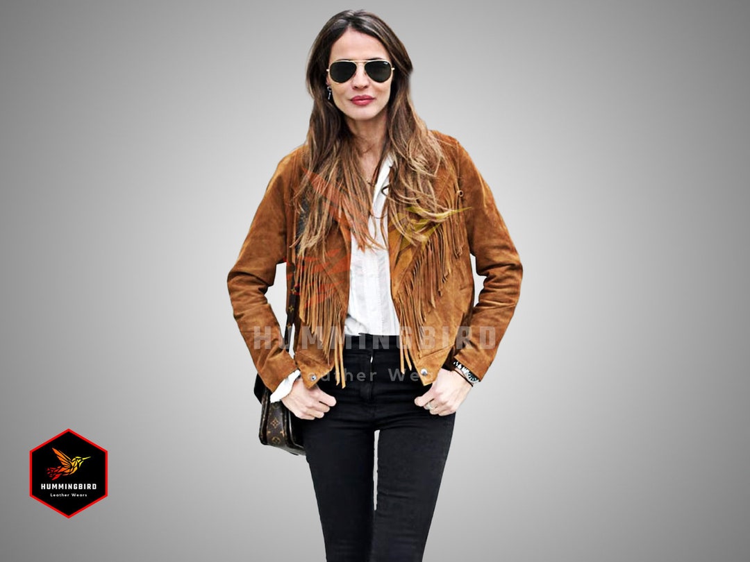 ジャケット Golden  Suede jacket with bangs Brown Men's Suede Brown Leather Fringe Jacket Motorcycle Biker
