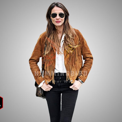 Vintage Western Suede Fringe Jacket - Women's Tan Brown Leather