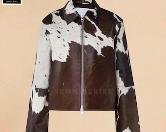 Women's Western Real Cowhide Leather Jacket Handmade Vintage Style Cowgirl Real Hair-on Pony Skin Coat for Her