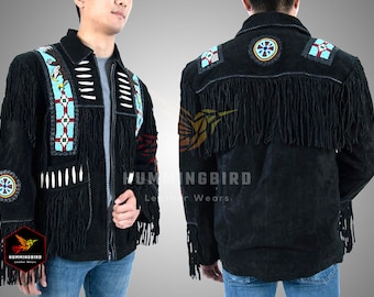 ウエスタンカウボーイ バイカー レザージャケット フリンジ ビーズ 黒 Amazon | LEATHERAY メンズ ファッション ウェスタン カウボーイ