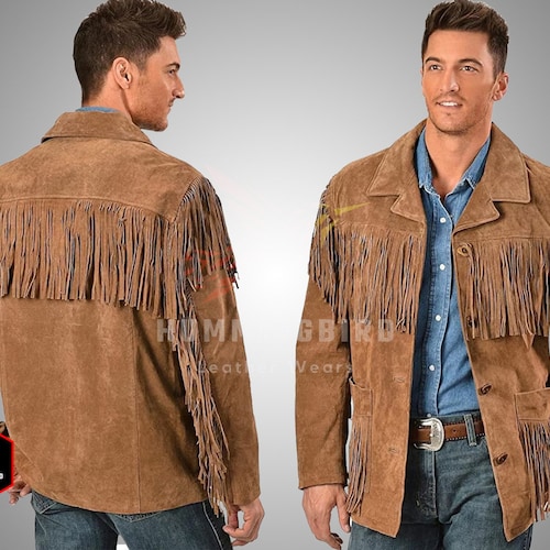 Men's Vintage Fringe Leather Western Jacket: Handmade Cowboy Rodeo
