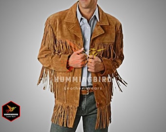 Men's Suede Leather Fringe Jacket: Handmade Cowboy Western Coat
