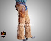 Pantalon Cuir Suédé Franges Chap (guêtres) En Cuir Suédé Beige à Franges - Style Western Cowboy - Neuf Chaussure 1940