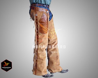 Native American Western Cowboy Chap Horse Riding Chap, Handmade Western Cowboy Chap Fringes Leather Pant, Suede Leather Chap Riding Chaps