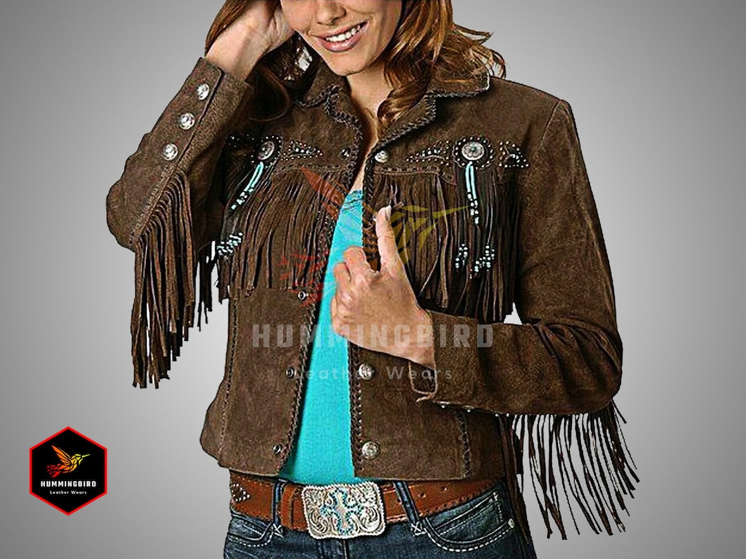 Women Vintage Brown Native Fringe Western Wear Scully Leather 