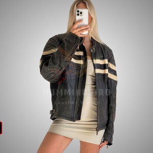 Oversized zwart leren jack in jaren 90-stijl - retrobomberjack voor dames