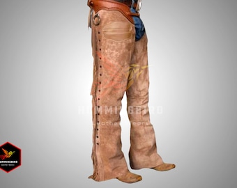Handmade Suede Leather Chaps: Western Fringed Rodeo Riding Pants