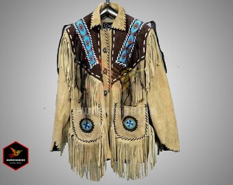 Vintage Fringe Leather Western Jacket: Mens Suede Rockabilly Coat