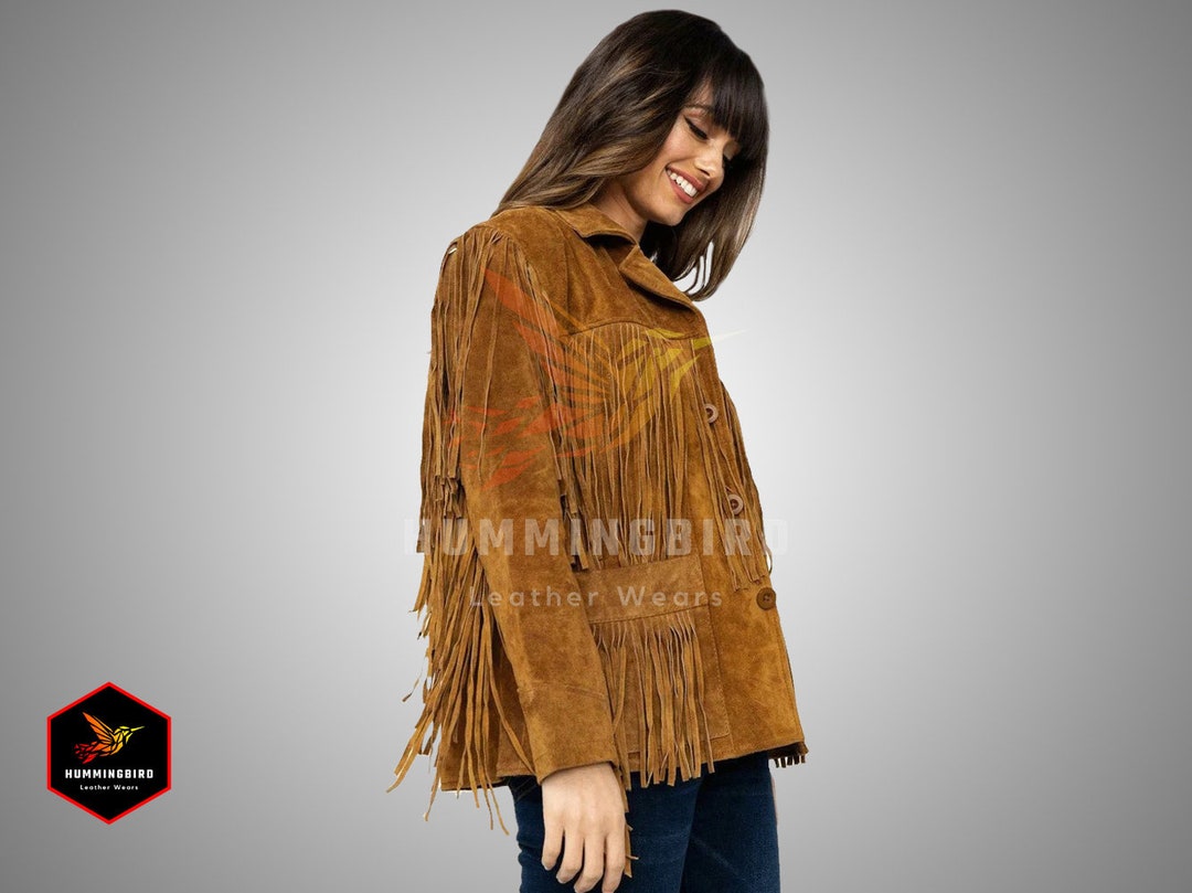 Buy Vintage Brown Suede Fringe Leather Jacket: Women's Western Coat Online  in India