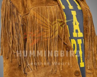 Manteau Western En Cuir Daim Marron à Franges - Style Cowboy Vintage Zayn Leather
