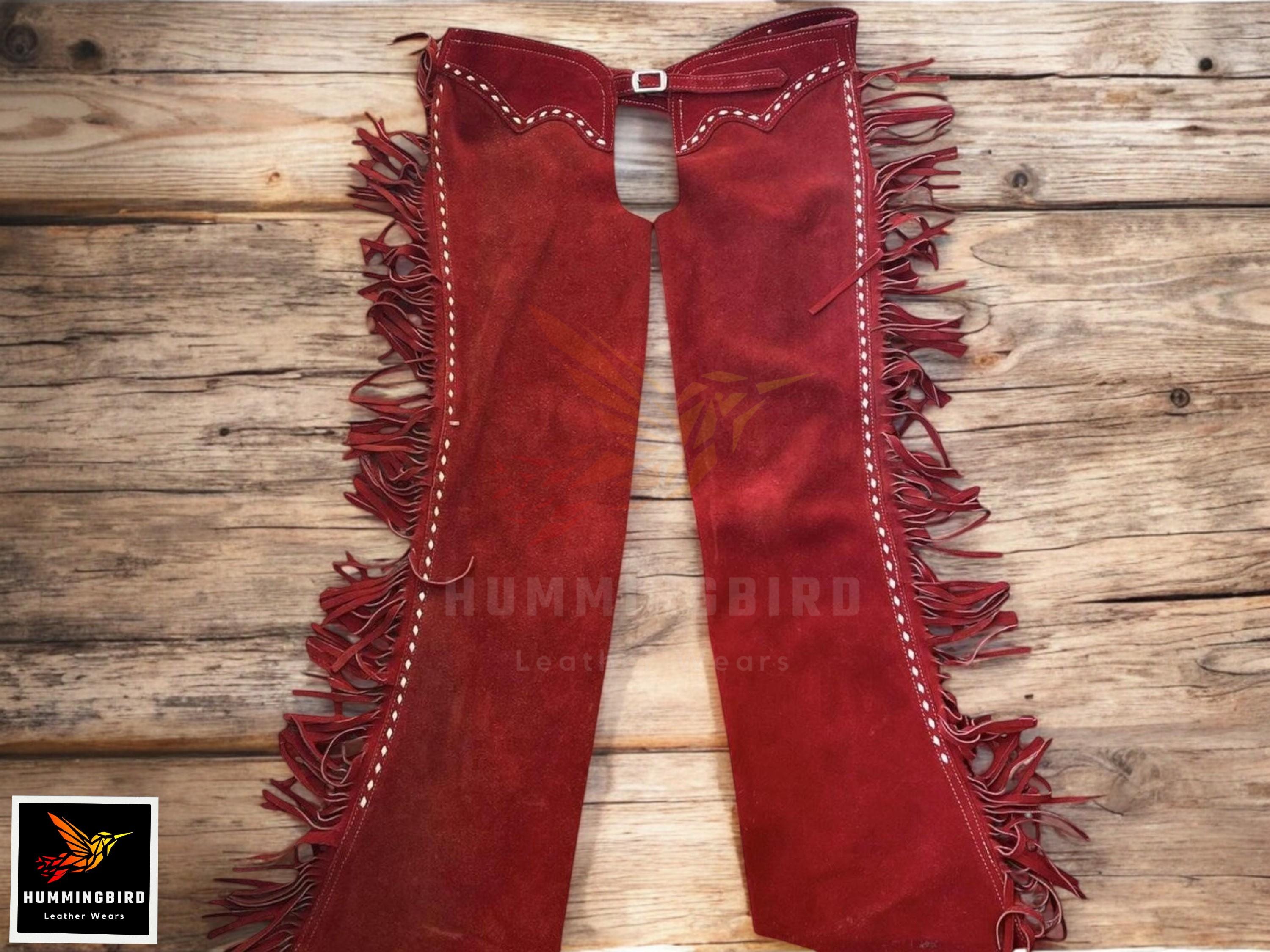 Red Chaps Handmade Suede Leather Western Chaps: Fringed Rodeo Riding Pants - Etsy