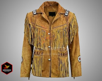 Men's Suede Leather Western Jacket with Fringes