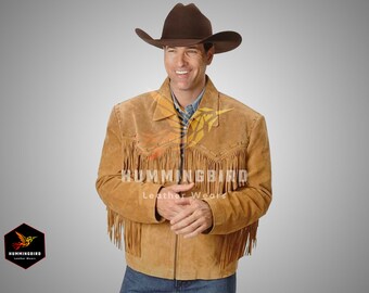 Men's Vintage Fringe Buckskin Leather Cowboy Jacket