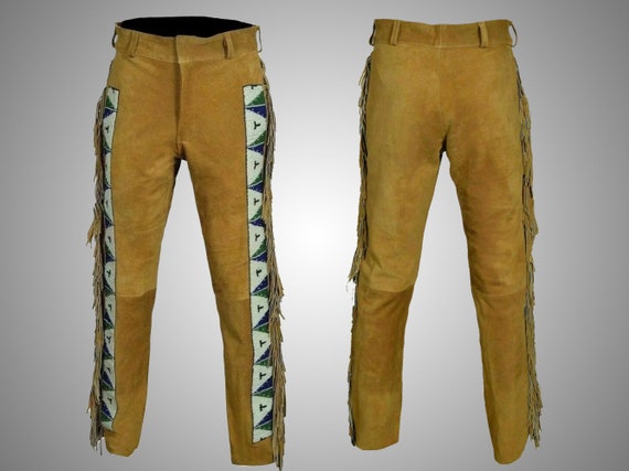 【COLOR iN ID】leather banding slacks Native Indian American Western Cowboy Unique Buckskin
