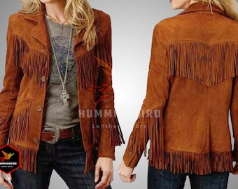 Brown Suede Leather Jacket, Women&#39;s Vintage Fringe Leather Jacket, Ladies Suede Leather Jacket, Western Style Fringe Jacket, Ladies Jacket