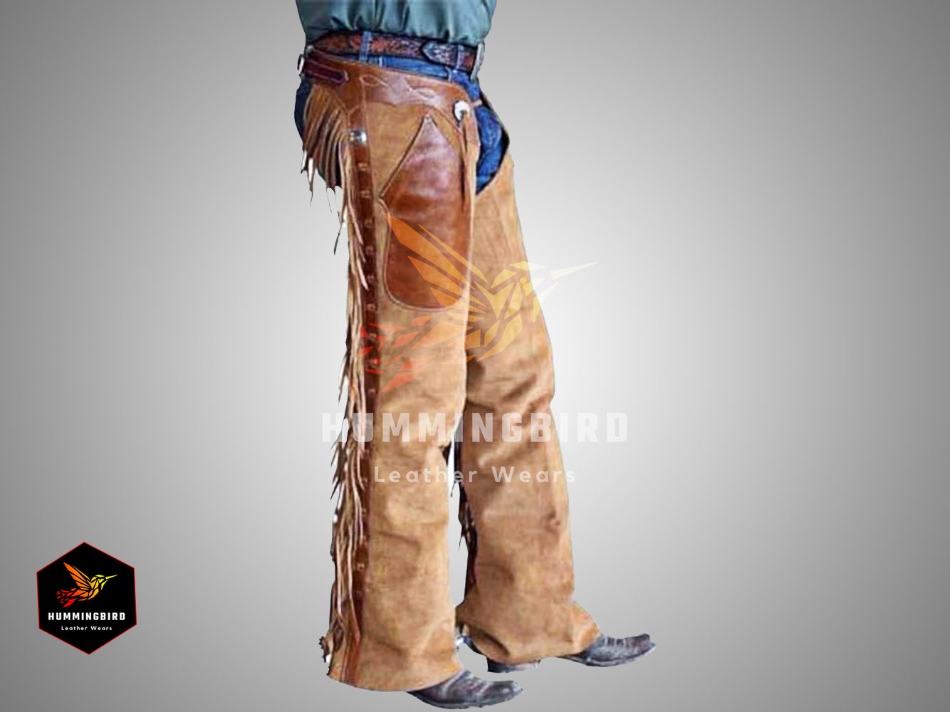 Western Shotgun Fringed Chaps Suede Leather Black Or Brown XS To XL Tough 1