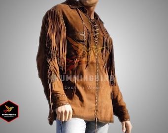 Men's Handmade Suede Fringe Jacket: Western Cowboy Leather Coat