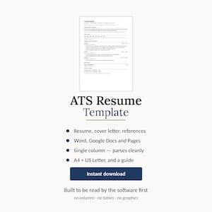 May include: A white document page featuring an ATS Resume Template with black text, organized into sections for contact information, professional summary, core skills, professional experience, education, and certifications, presented in a single column.