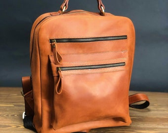 Leather backpack for men or women, personalized backpack, brown leather backpack, travel backpack for men or women, laptop backpack