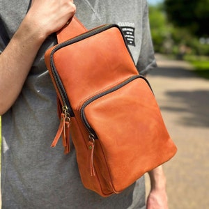Bolsa tiracolo masculina, bolsa tiracolo masculina, mochila casual marrom de couro masculina, mochila de couro, mochila de couro vintage