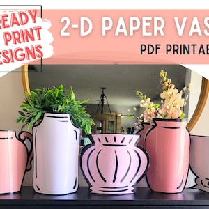 Vasi di carta 2D, scarabocchio, vaso di fiori di carta, coprivaso, vaso dei cartoni animati, PDF stampabile, coprivasi di vetro, decorazioni floreali, attività di colorazione
