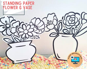 Spring 3D Paper Flower Vase Printable | DIY Standing Bouquet Craft | Mother’s Day Gift | Classroom Spring Craft | Instant Download-PDF & PNG