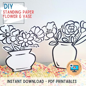 Spring 3D Paper Flower Vase Printable | DIY Standing Bouquet Craft | Mother’s Day Gift | Classroom Spring Craft | Instant Download-PDF