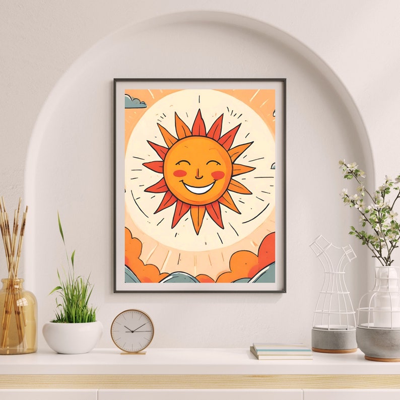 Joyful Sun Wall Art, Sun Art Canvas Painting, Sunrise Watercolor