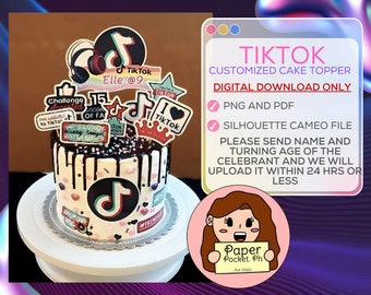 Tiktok Cake Topper Custom Digital Printable Only PNG PDF Silhouette Cameo File Cake Decoration Design Birthday Cut File Toppers