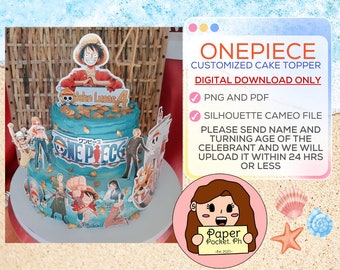 Topper per torta One Piece Stampa digitale personalizzata Solo PNG PDF Silhouette Cameo File Toppers di design per la decorazione della torta di compleanno